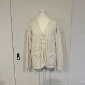 Tricots Nader | vintage white/cream knit Cardigan with V-Neck, Pockets